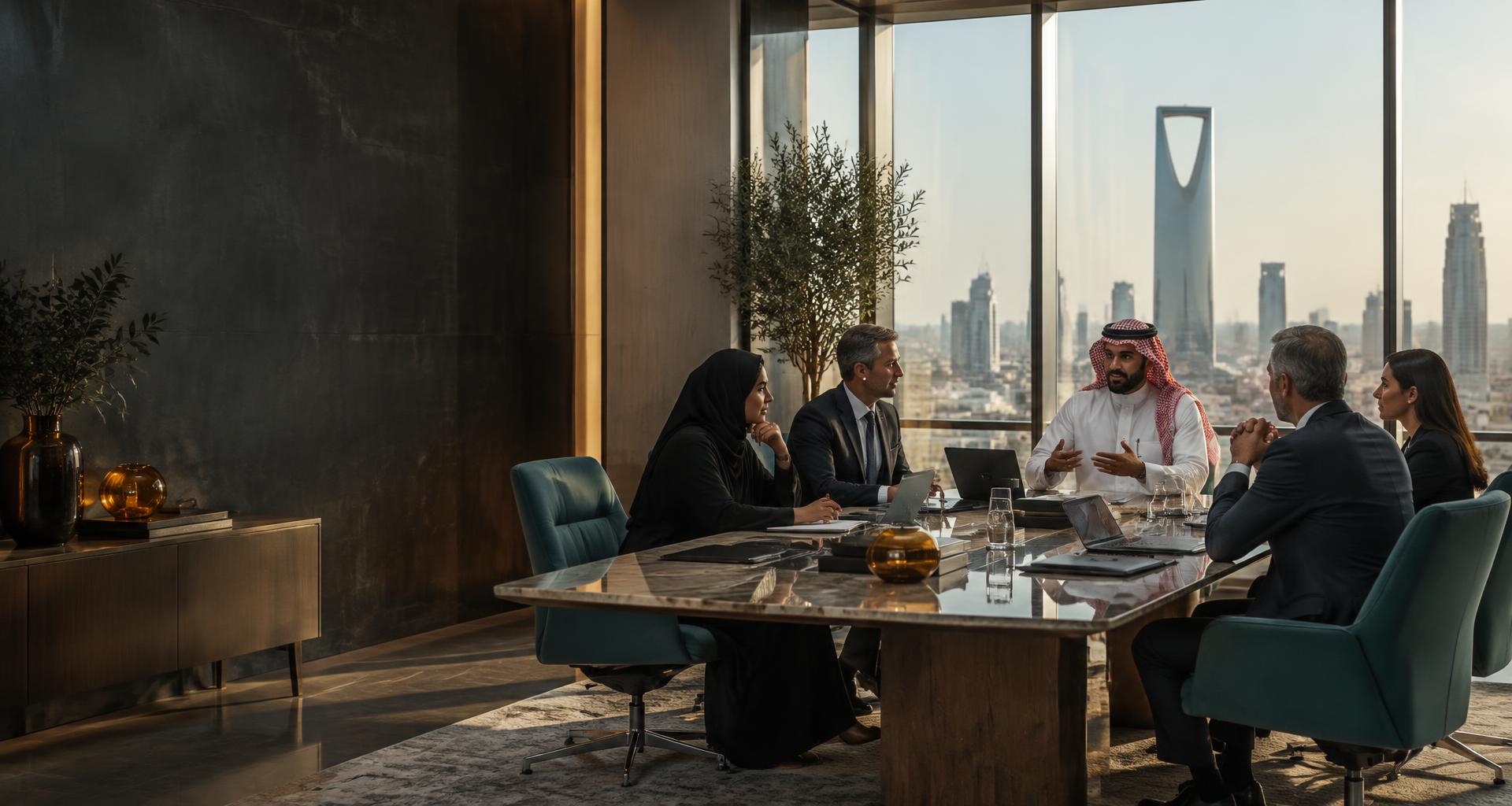 Leadership team in a contemporary boardroom